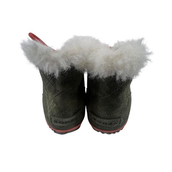 Sorel Out N About Moccasin Slipper Boots Size 8.5 Gray Green Suede Faux Fur - Picture 5 of 7